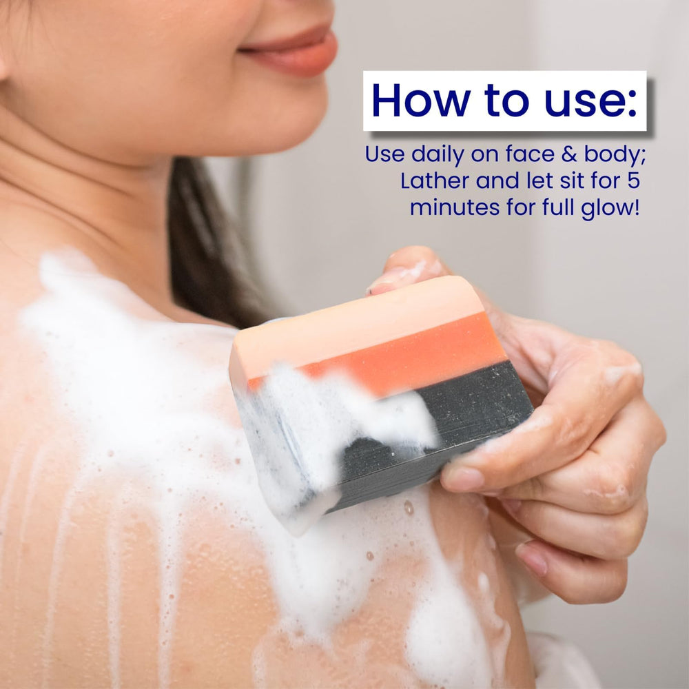 Relumins rosehips-infused cleanser bar highlighting vitamin C benefits.