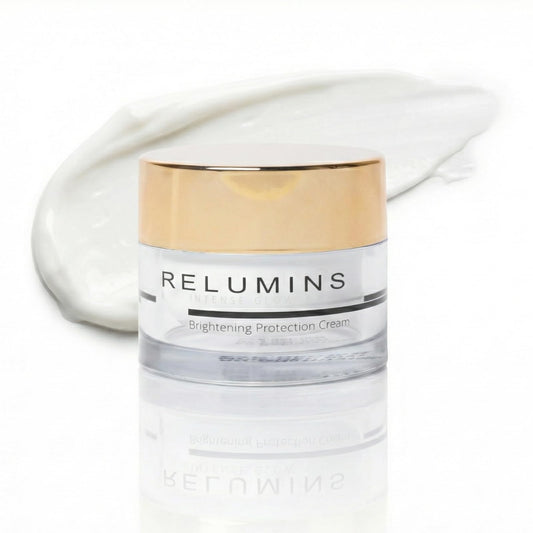 Relumins Intense Glow Daily Protection Cream bottle pour shows lightweight hydration and daily protection.