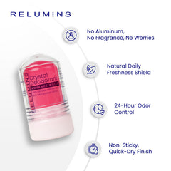 Relumins Mangosteen Crystal Deodorant designed for sensitive skin with gentle mineral ingredients.