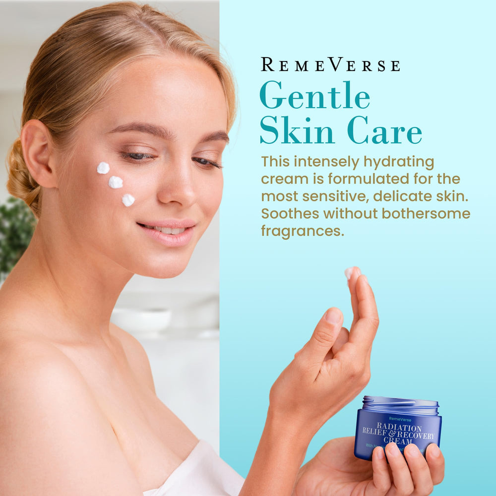 Hand applying RemeVerse Radiation Cream demonstrates smooth texture for daily use