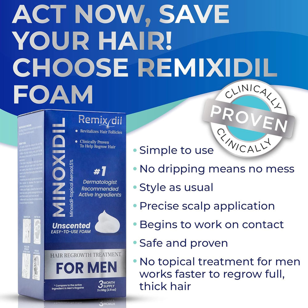 Remixidil foam close-up dispense, smooth texture ready for daily use.
