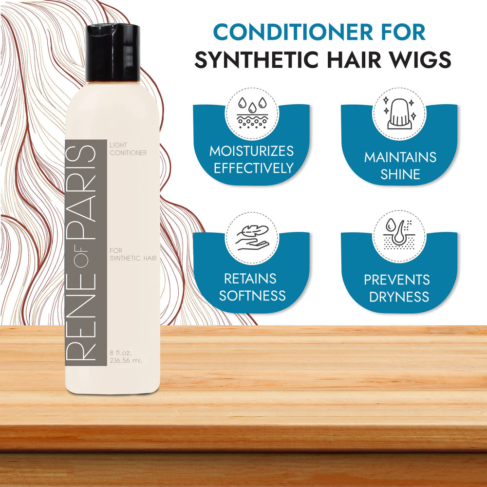 Rene of Paris conditioner applied to a synthetic wig for smooth styling.