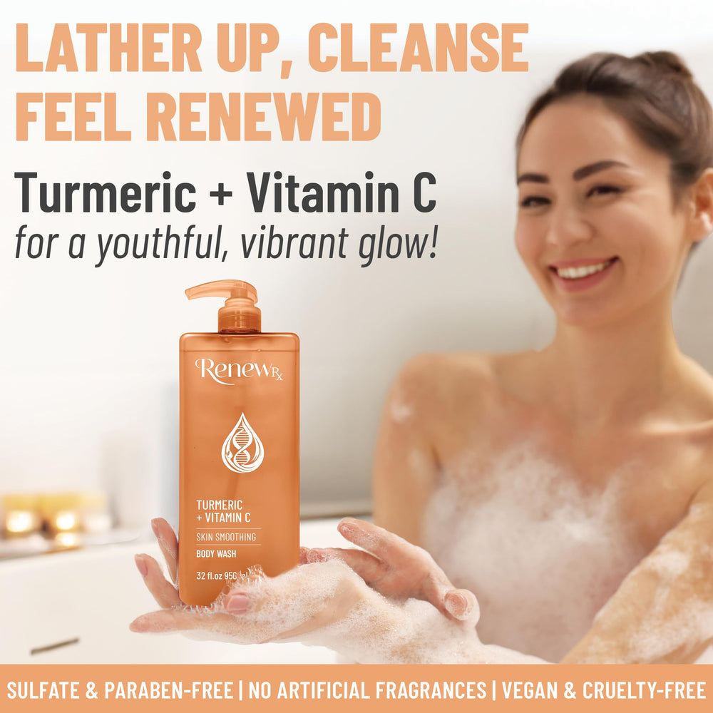 RENEW RX long-lasting hydration depicted by dewy skin after shower