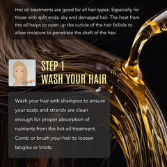 Renewalize olive oil on hair to tame frizz and add shine