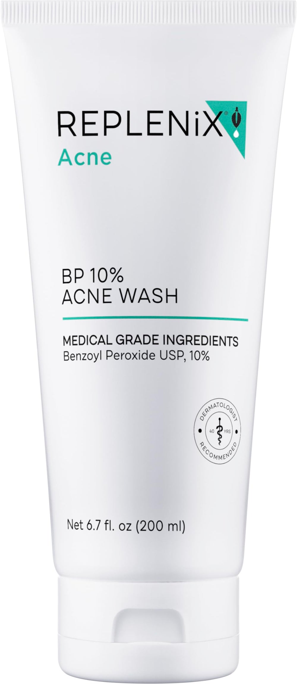 Replenix BP Acne Face Wash bottle showing gentle daily cleanse for clearer pores.