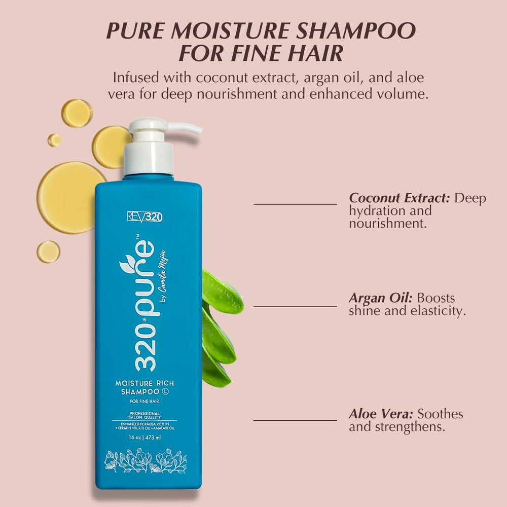 Rev320 320Pure ingredient list highlights coconut extract for lightweight hydration.