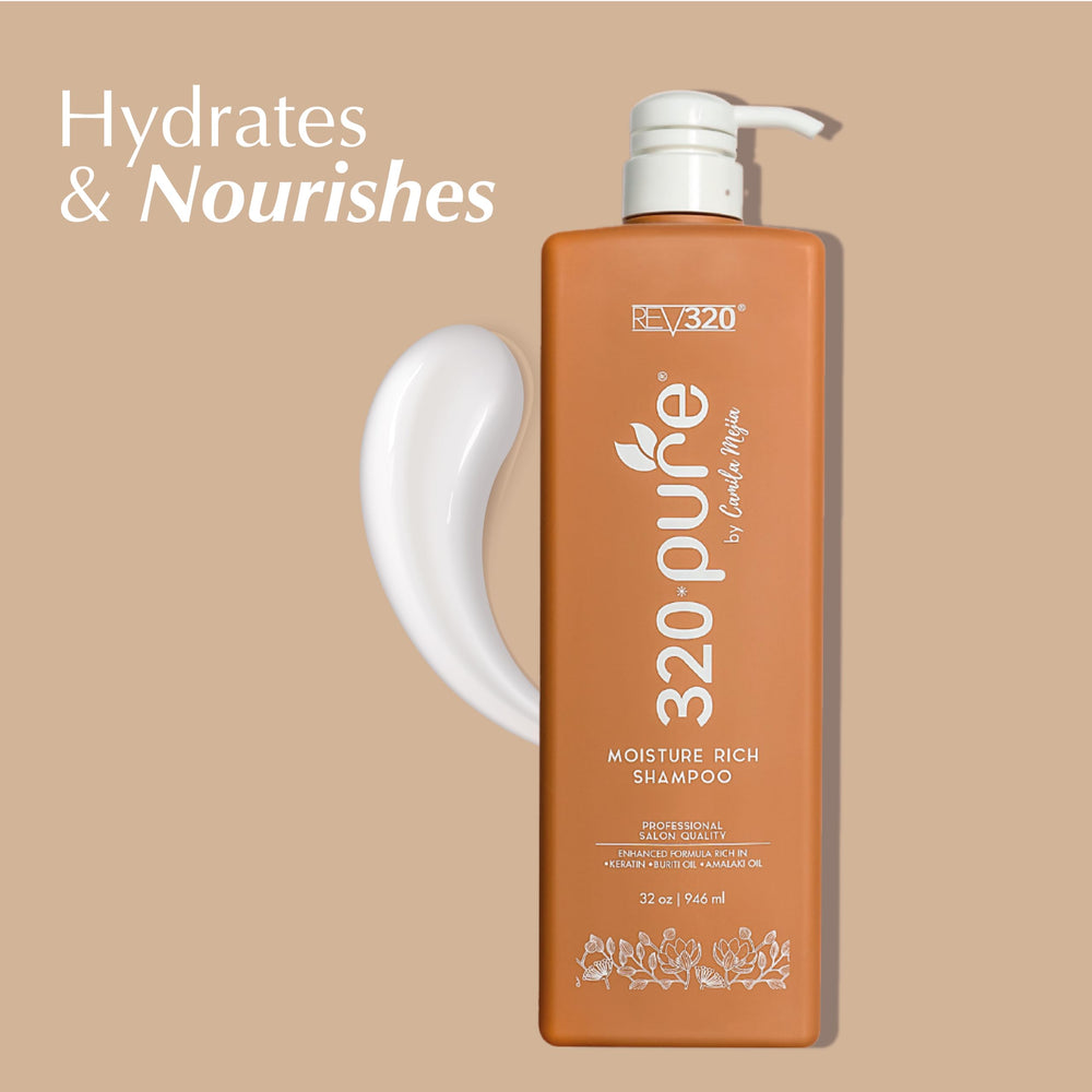Rev320 320Pure Moisture Rich Shampoo foamy lather demonstrates gentle cleansing.