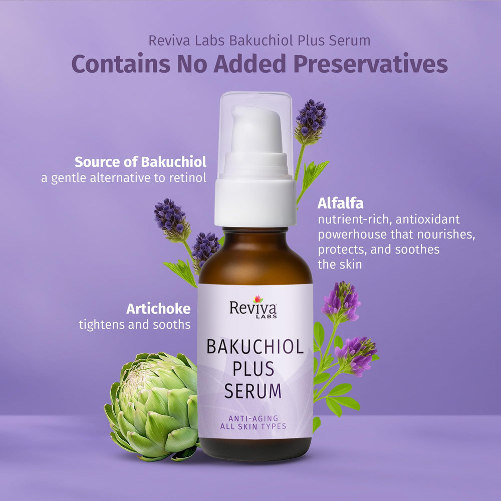 Reviva Labs Bakuchiol Serum texture close-up, emphasizing lightweight formula.