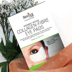 Close-up texture of Reviva Labs collagen-fibre eye pads suggesting smoother skin.