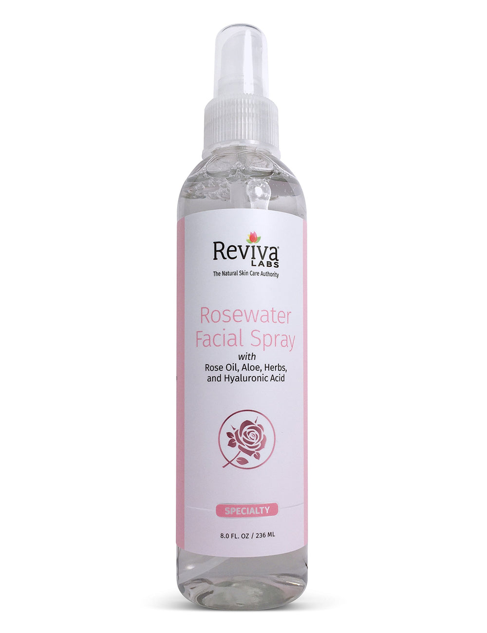 Reviva Labs Rosewater Facial Spray for refreshing tone and makeup setting.