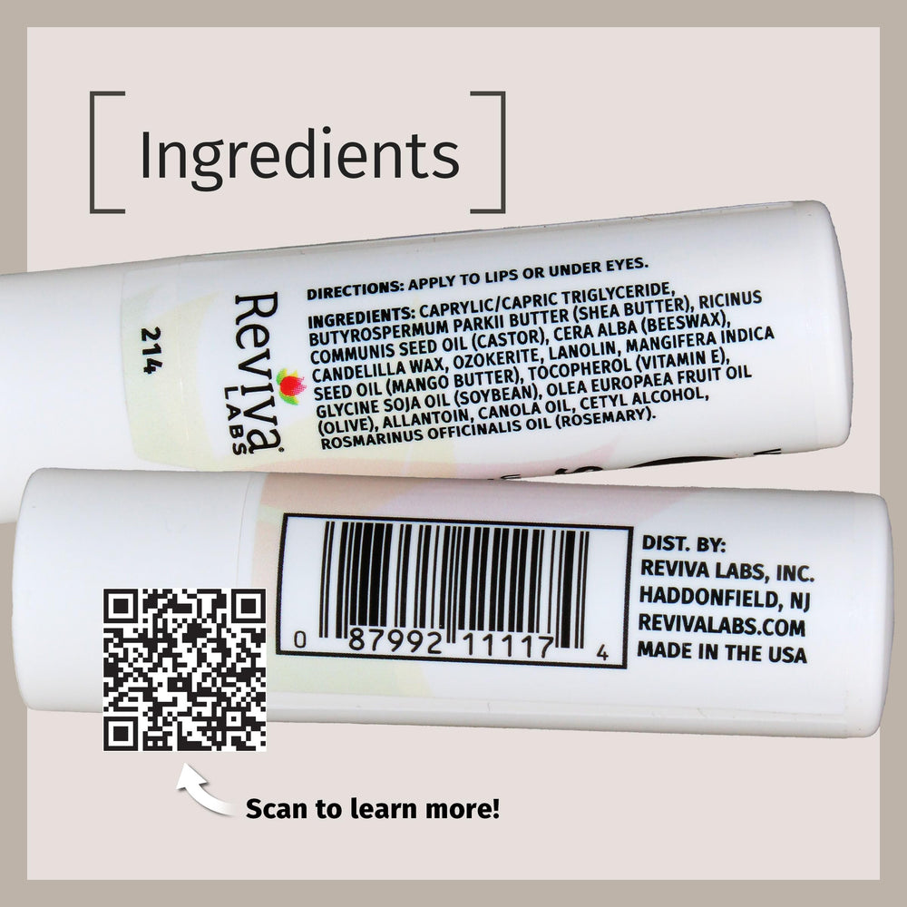 Beeswax ingredients highlighted in Reviva Labs Vitamin E Stick formula.