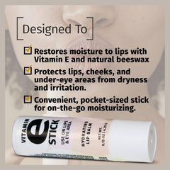 Closeup of Reviva Labs Vitamin E Stick with shea butter for nourishing skin.