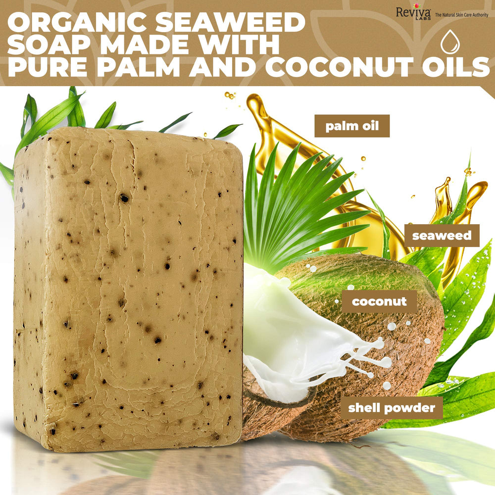 Reviva Seaweed Soap Made in USA label emphasizing local production and safety.