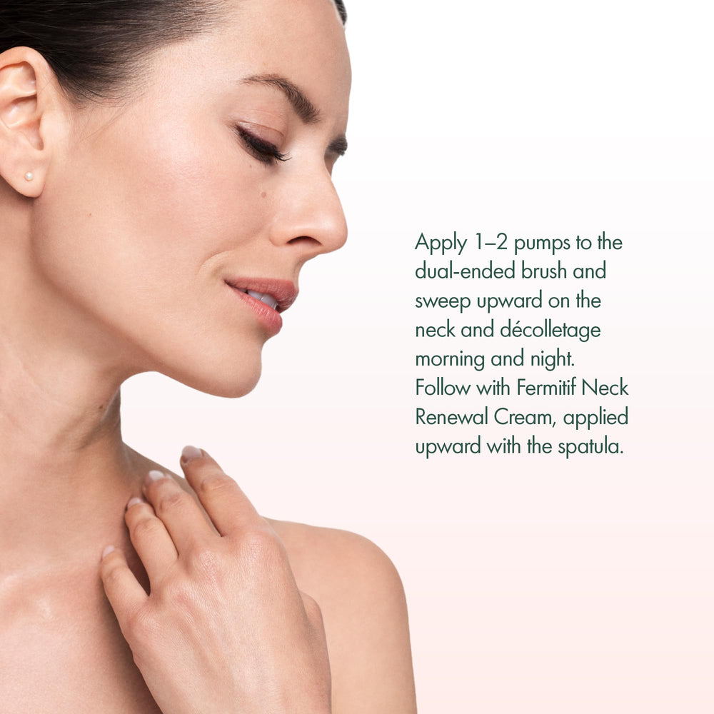 RéVive Fermitif neck serum with CoQ10 supports elasticity and Vitamin C brightens tone.
