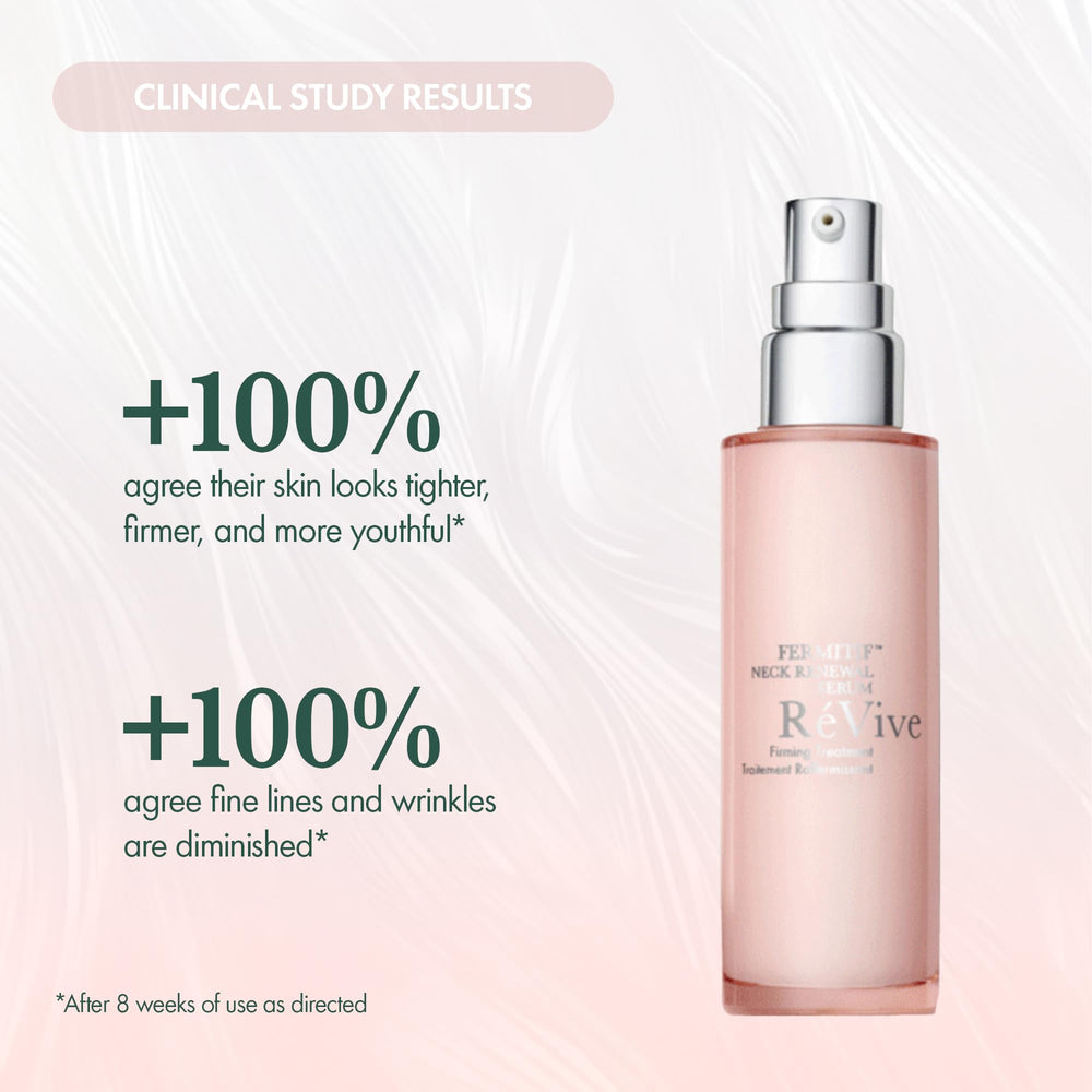 Applying RéVive Fermitif neck serum with the dual-ended brush on the neck.