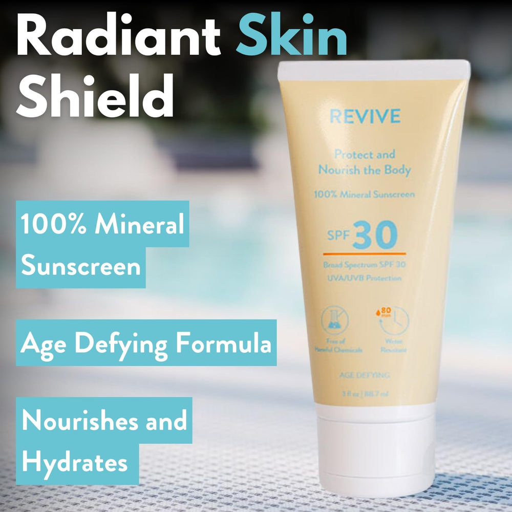 REVIVEEO Skin Health Sunscreen in hand while applying for quick hydration