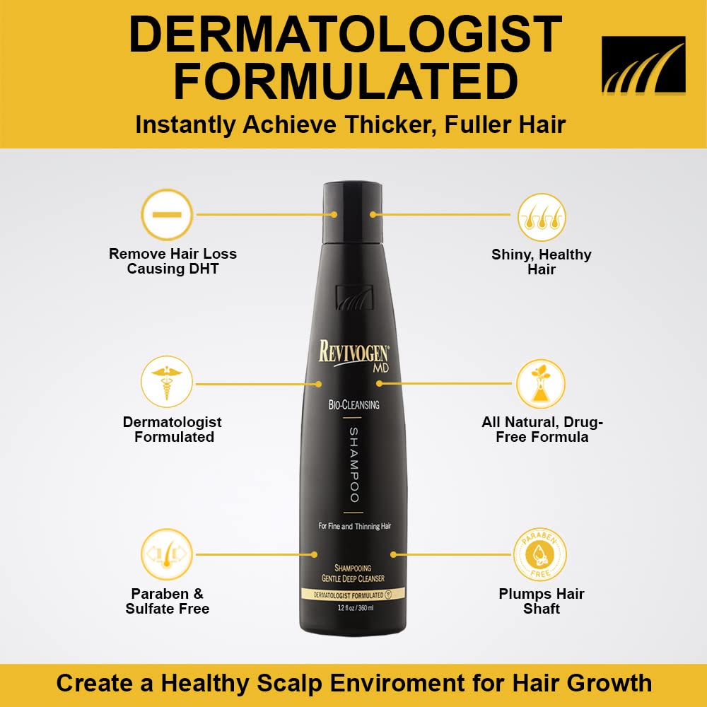 Revivogen MD Bio-Cleansing Shampoo scalp-closeup highlights soothing care for the scalp