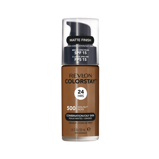 Revlon ColorStay foundation bottle with pump offers precise, long-lasting application.
