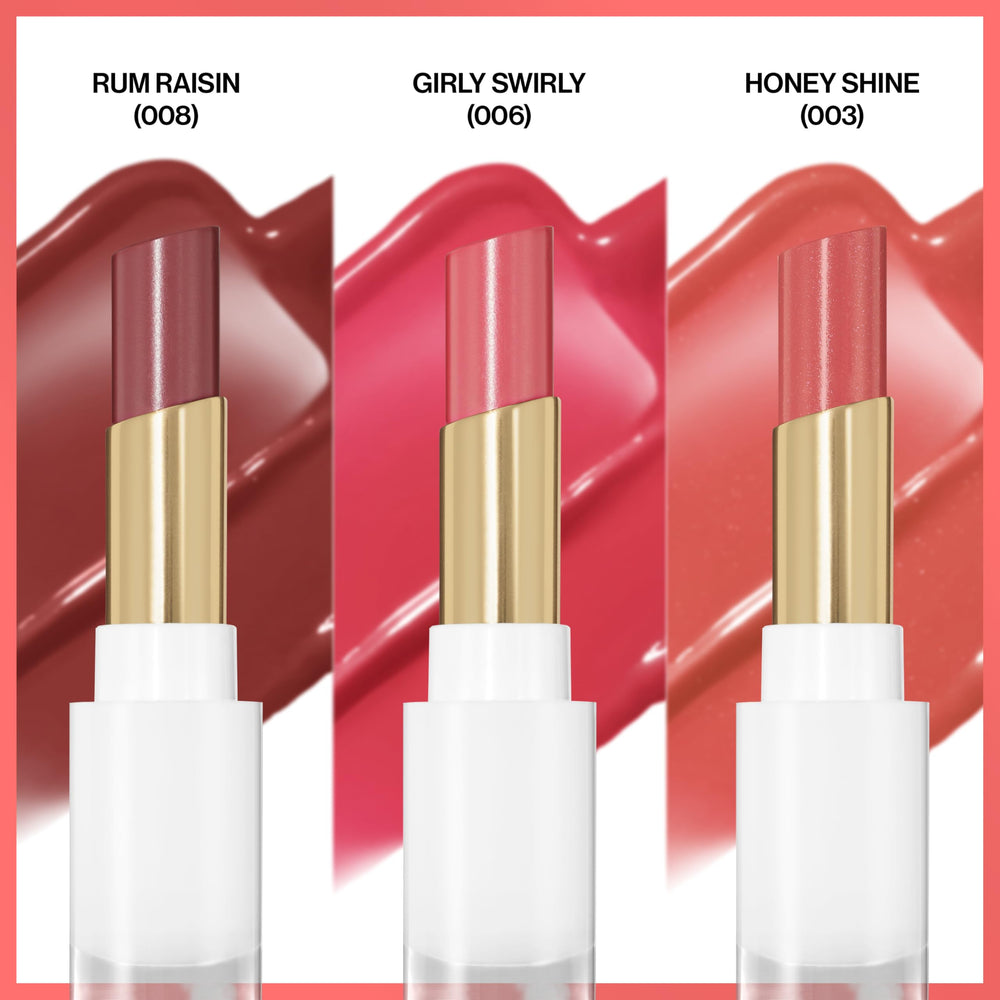 REVLON Glass Shine Balm Rum Raisin swatch with red-brown tint.