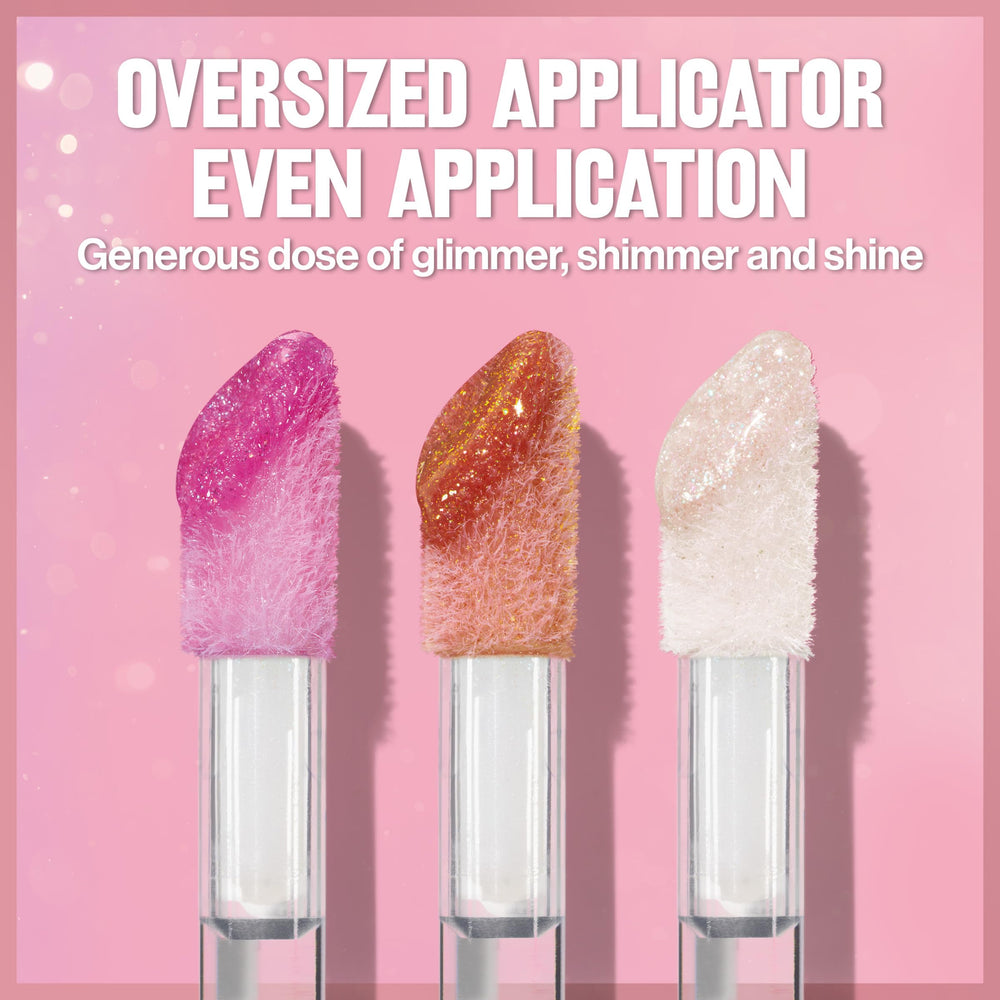 Close-up of plant-based glitter in Revlon Glimmer Gloss for multi-dimensional sparkle