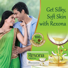 Close-up of Rexona Silky Soft Skin coconut olive oils packaging showing 100g unit.