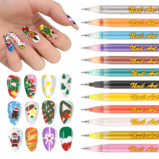 RFENLY 12-color nail art pens with a 0.5mm tip for precise lines.