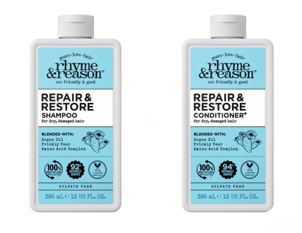 Rhyme & Reason Repair & Restore shampoo bottle ready to hydrate dry hair.