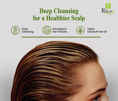 Ribon's shampoo close-up reveals shiny, voluminous hair as a result.