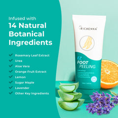 Richenna EZ Foot Cream application demonstrating gentle exfoliation and hydration.