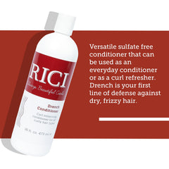 RICI Drench Conditioner label close-up highlighting USA-made patent and quality.
