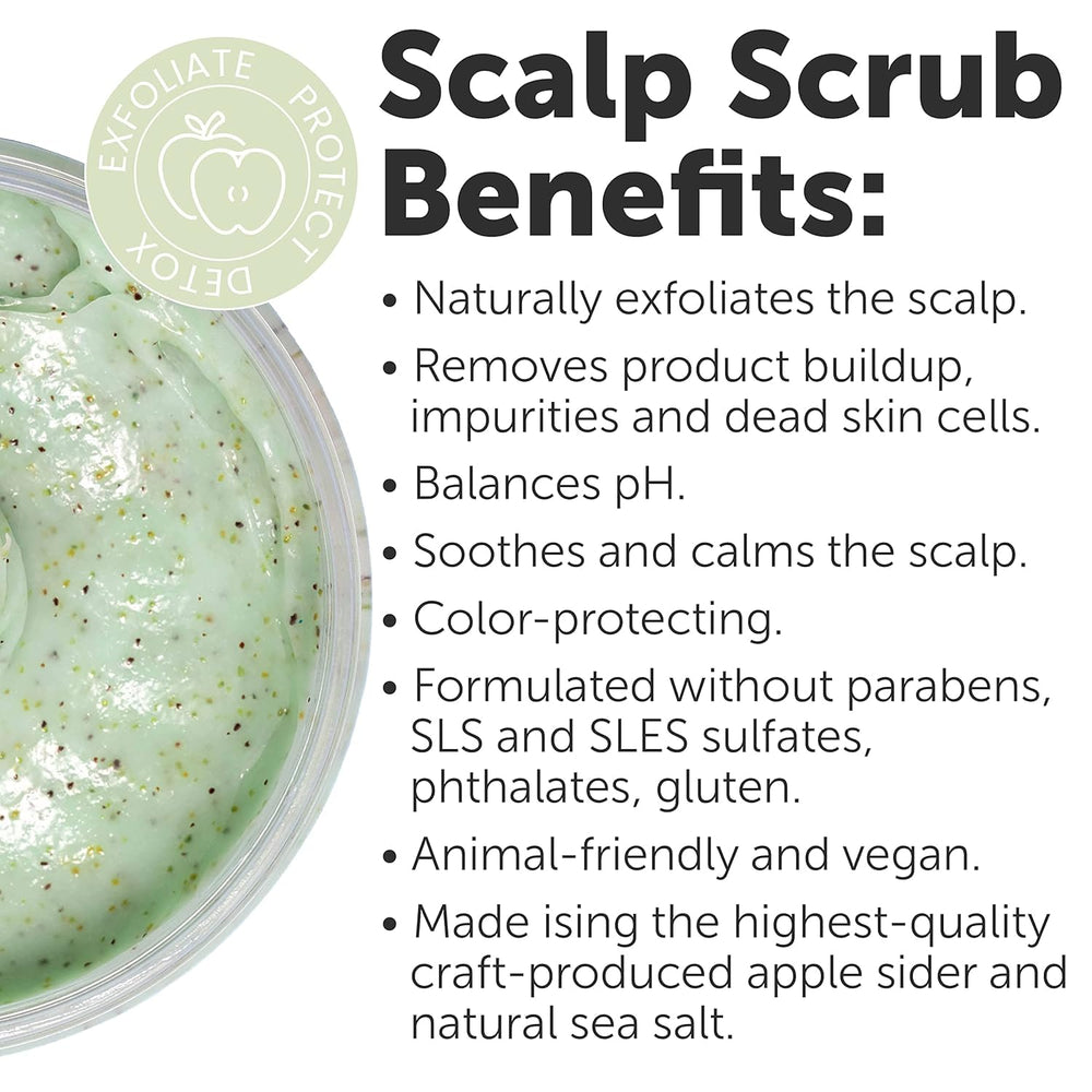 Texture close-up of Rida scalp scrub showing apple cider balance with sea salt exfoliation