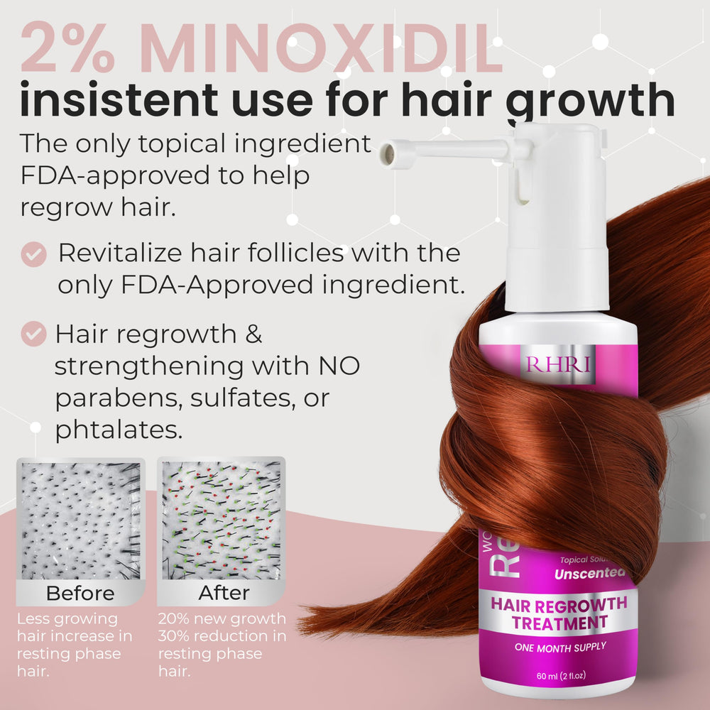 Rida Hair Minoxidil spray mist dispensing for even scalp coverage.