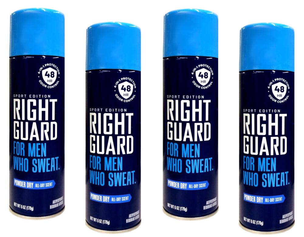 Right Guard Aerosol Sport Powder Dry Bottle for fast-drying protection during workouts