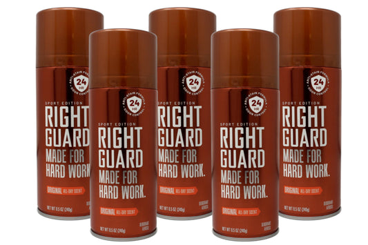 Right Guard Sport Original aerosol can front view offering all-day freshness.