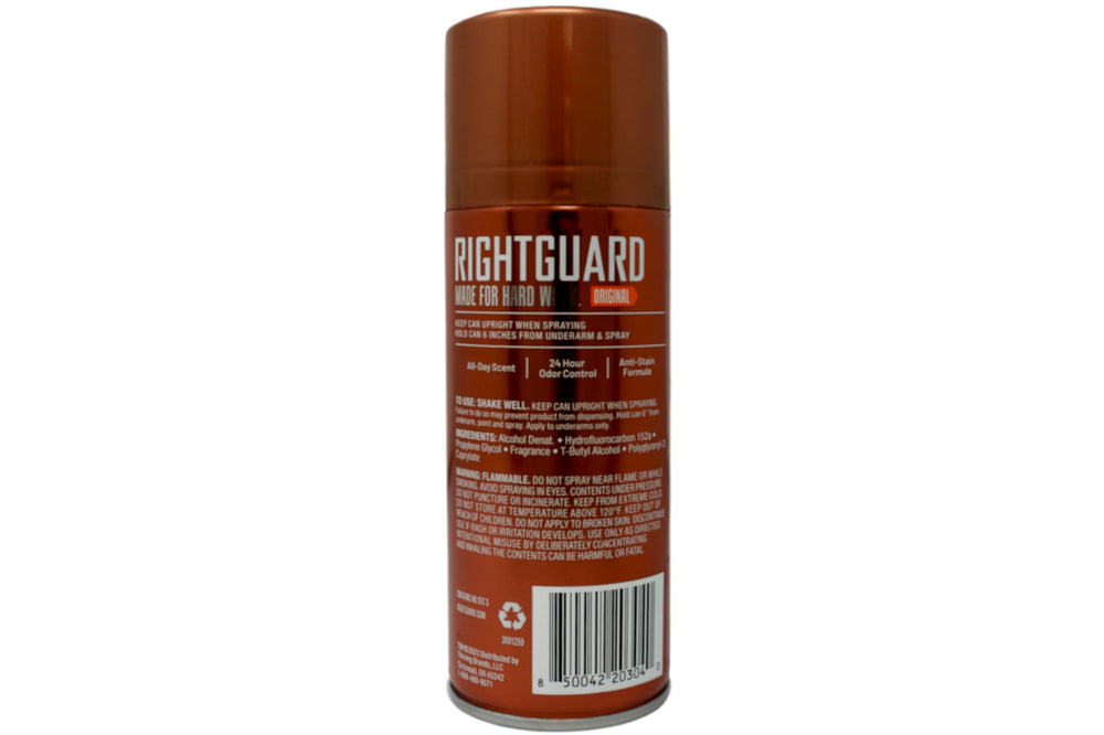 Five-can pack of Right Guard Sport Original displayed for value.