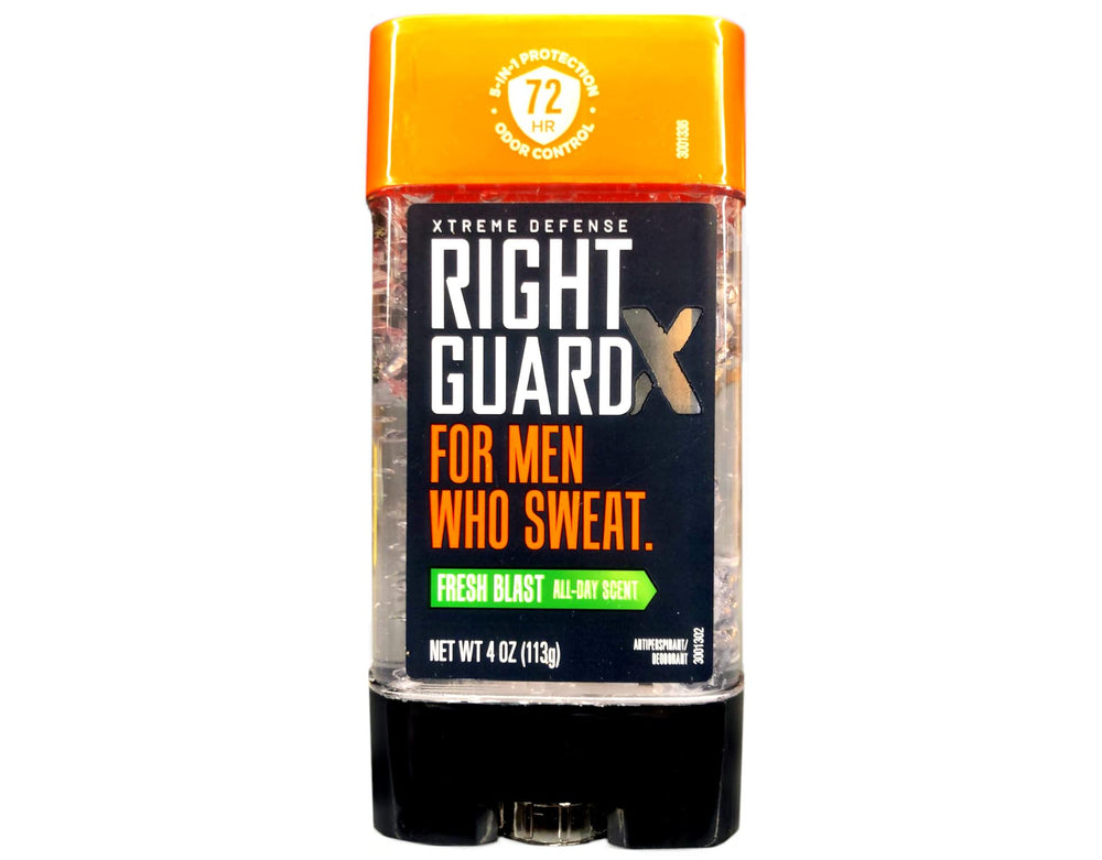 Travel-ready Right Guard Xtreme Defense Gel Fresh Blast 4-pack.