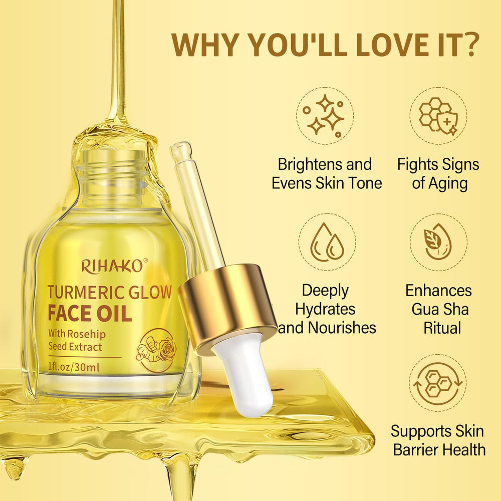 RIHAKO Turmeric Rosehip Face Oil dropper for precise, clean application.