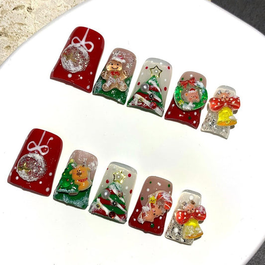 RIICFDD Christmas press-on nails full set for quick, glossy holiday manicure.