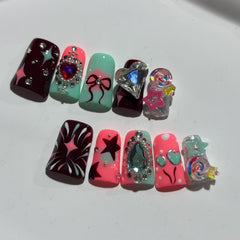RIICFDD duck nails with 3D rhinestones for sparkling party looks
