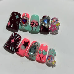 RIICFDD duck nails heart pattern close-up highlighting design