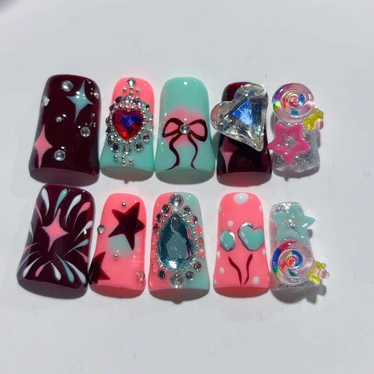 RIICFDD duck nails with heart pattern on full set for stylish styling