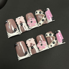 RIICFDD duck press-on nails with 3D flower design for chic manicure