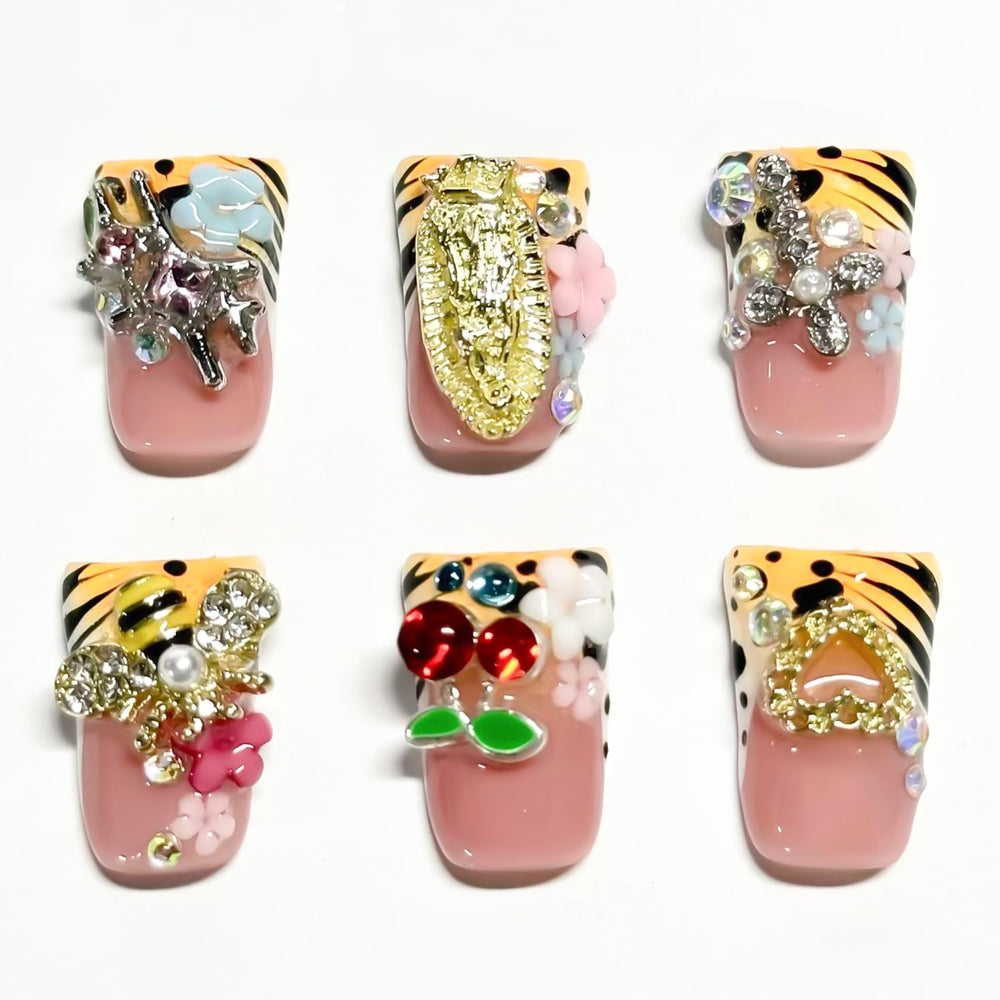 RIICFDD duck press-on nails leopard print for bold daily glamour.