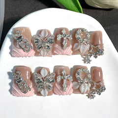 RIICFDD glossy short thick nails with French tip for durable daily wear.
