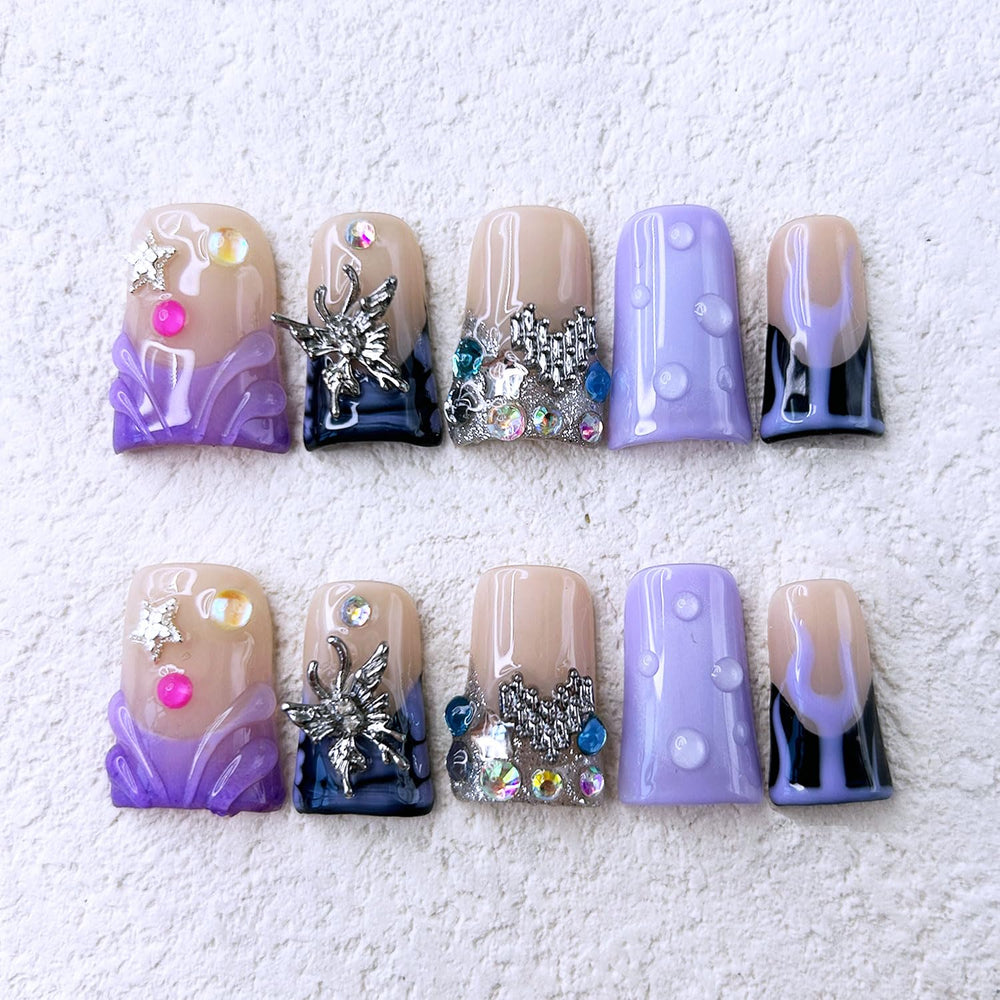 RIICFDD purple thick acrylic nails offer durable, reusable style for busy days.