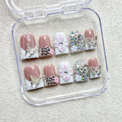 RIICFDD rhinestone butterfly design nails add sparkle for events.
