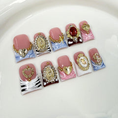 RIICFDD sea waves pink French tip nails for salon-style at home manicures
