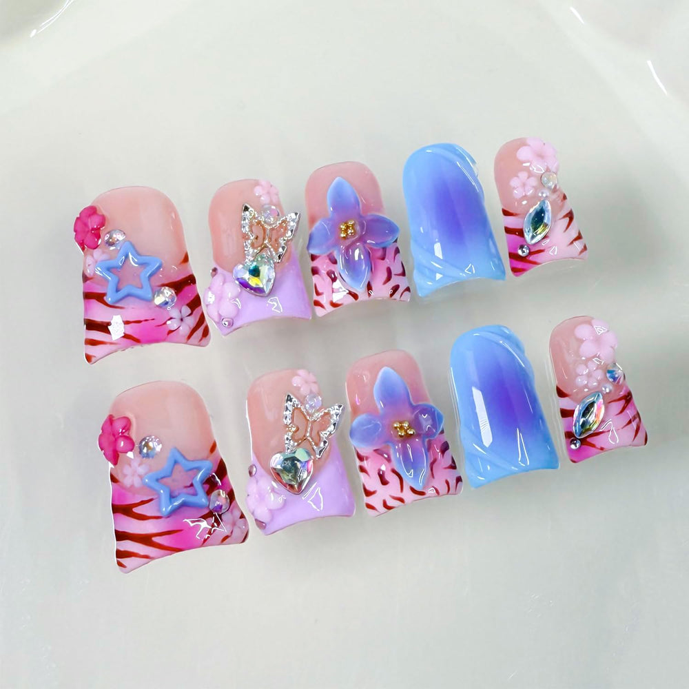 RIICFDD thick press on nails in pink with duck-nails focus for at-home manicure