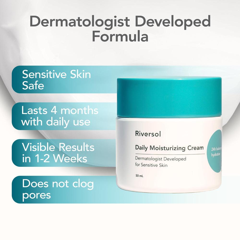 Riversol Daily Face Moisturizer cream texture close-up showing smooth absorption.