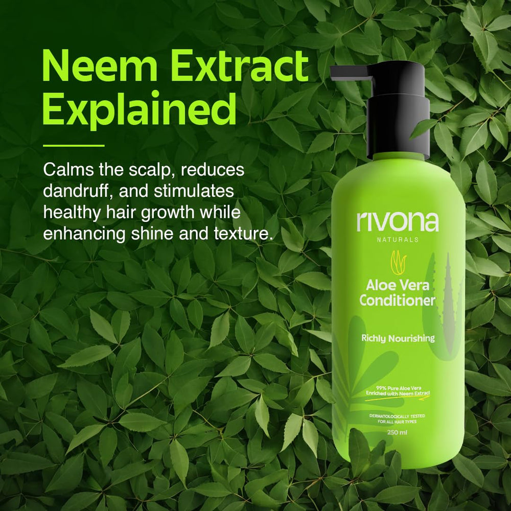 RIVONA NATURALS Neem leaf closeup highlights scalp care benefits